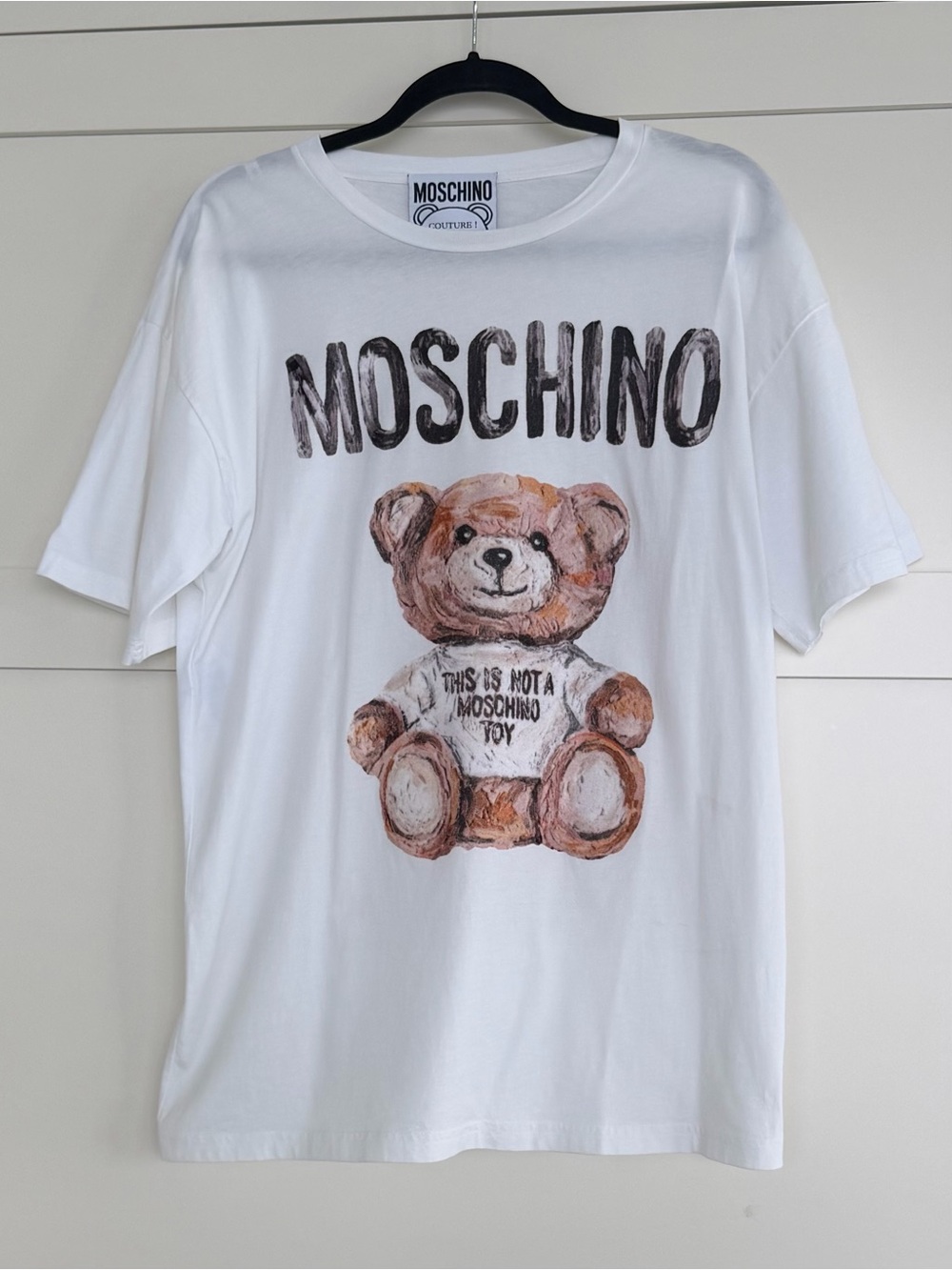 Moschino White Tee with Black Teddy Label